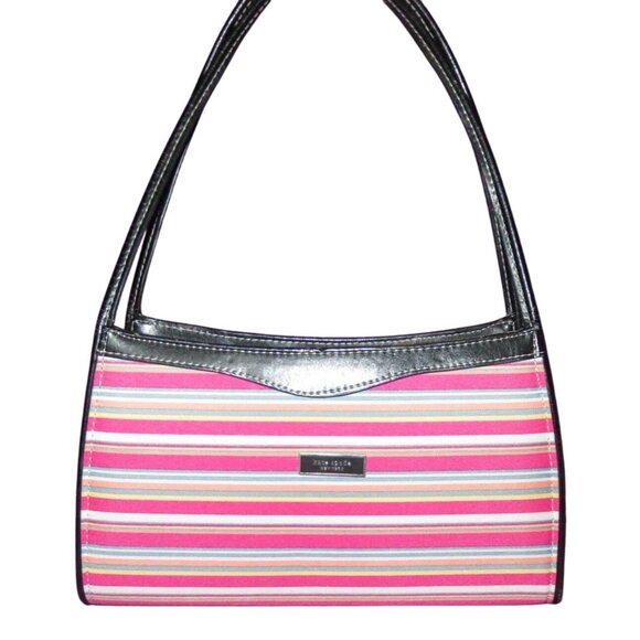 Kate Spade New York Vintage Y2K Pink Striped Structured Canvas & Leather handbag - Picture 1 of 11